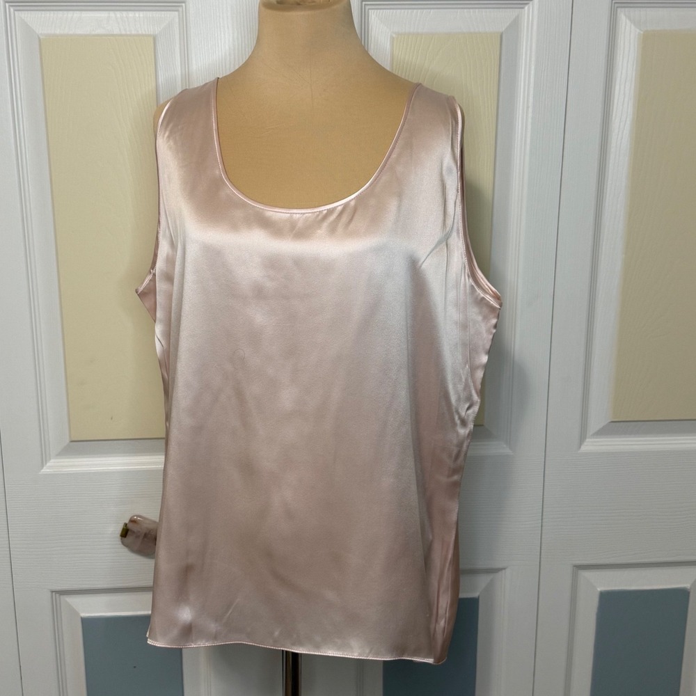 Peggy Jennings Satin Tank Top Pale Pink Scoop Neck Sleeveless Women's XL